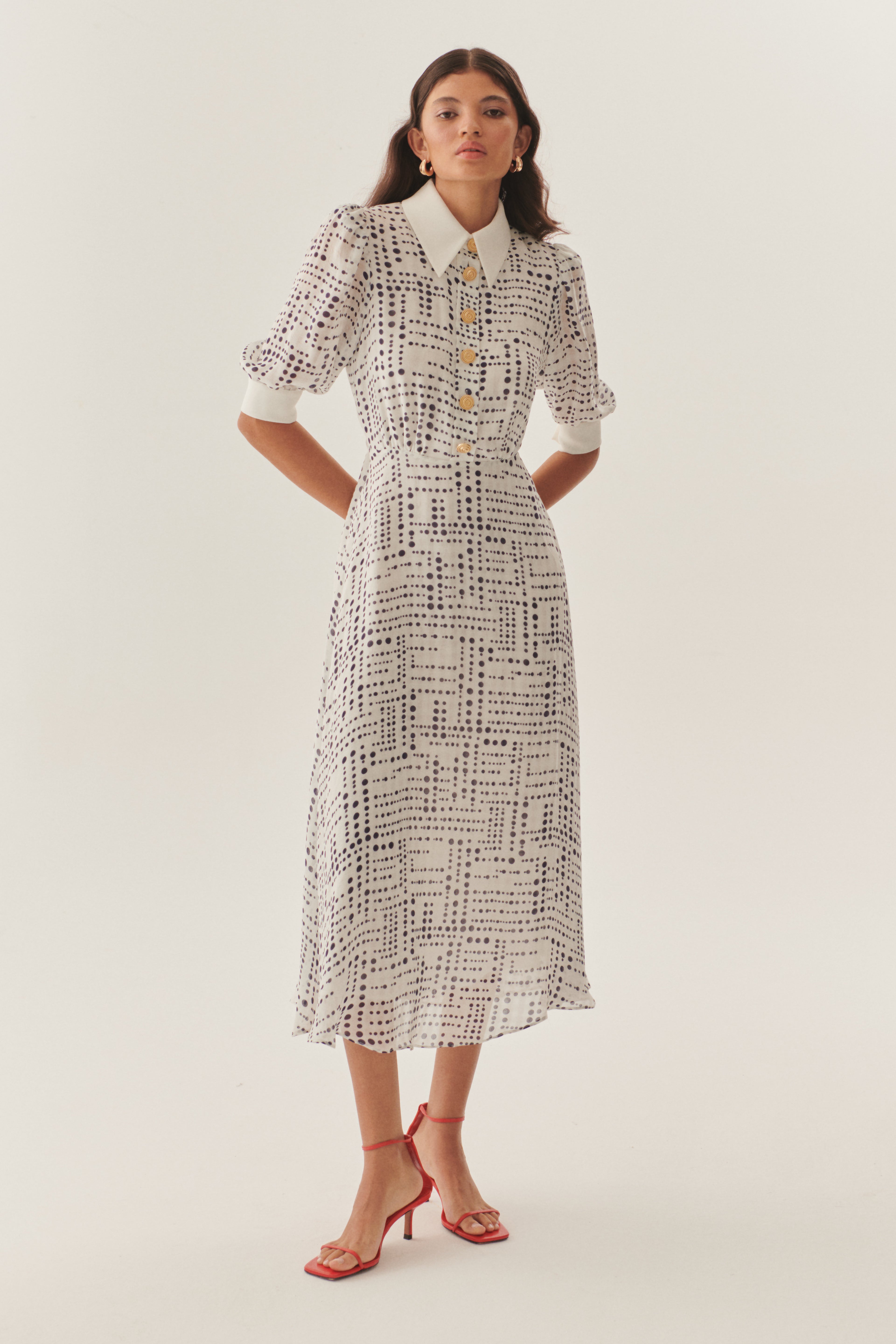 Exquise Sawyer Dot Print Chiffon Shirt Dress