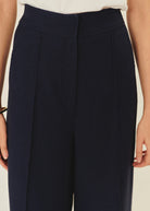 Close up view Exquise High-rise wide-leg trousers in navy s
