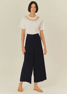 Exquise Sophie navy wide-leg trousers with high-waisted tailored fit