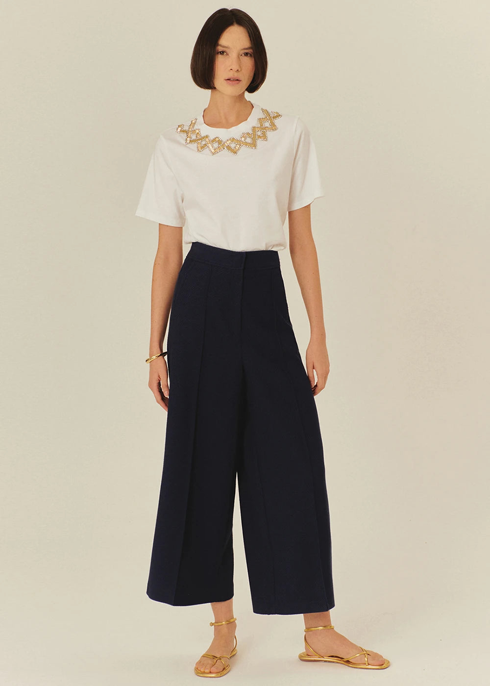 Exquise Sophie High-rise wide-leg trousers in navy