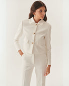 Exquise Tessa High Neck White Jacket With Patch Pocket Detail