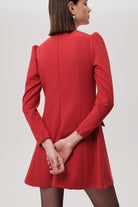 Exquise red dress with back seams and long sleeves – back view