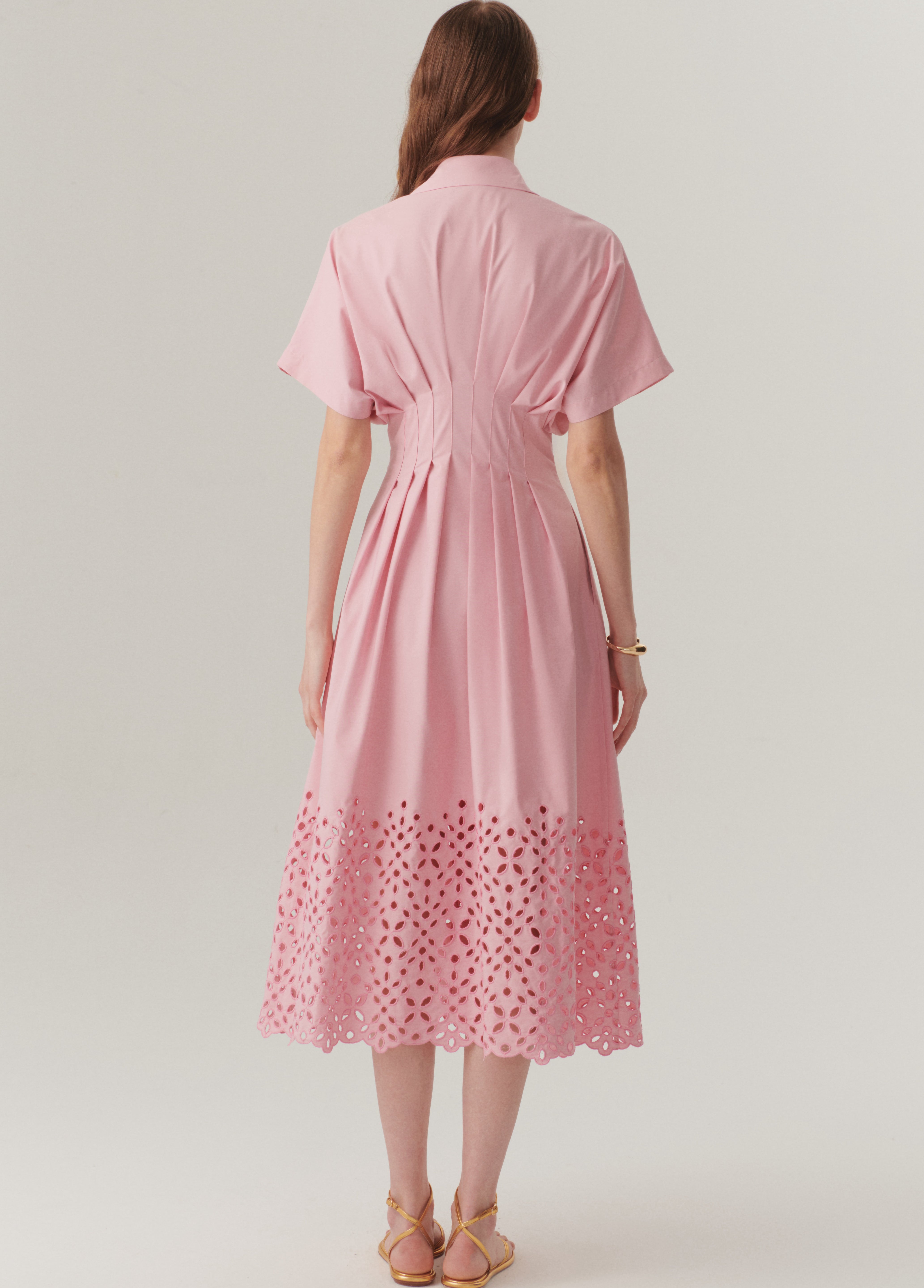 Exquise Vera Pink Cut Out Hem Midi Dress With Bow Buttons From The Back 