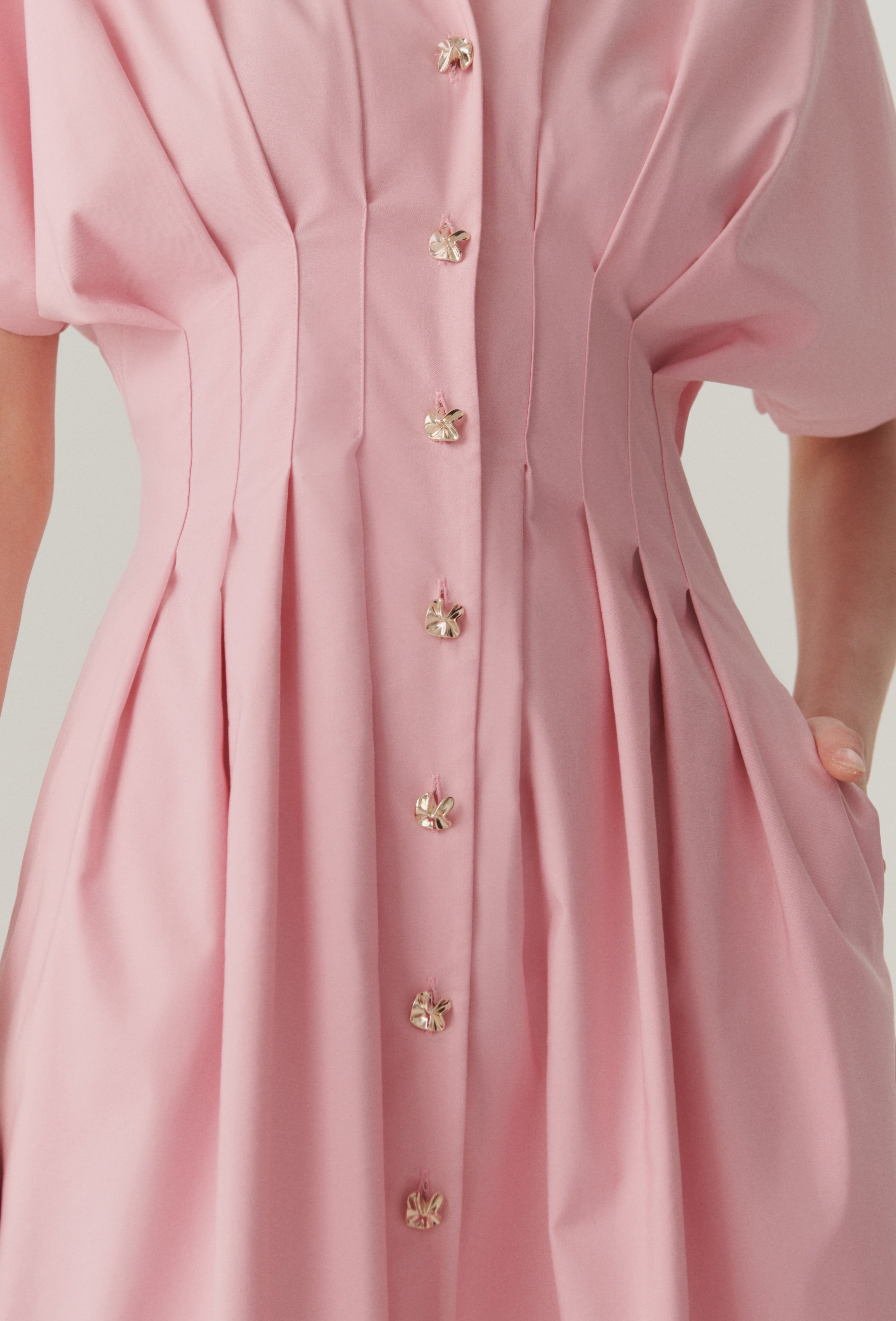 Exquise Vera Pink Cut Out Midi Dress With Bow Buttons