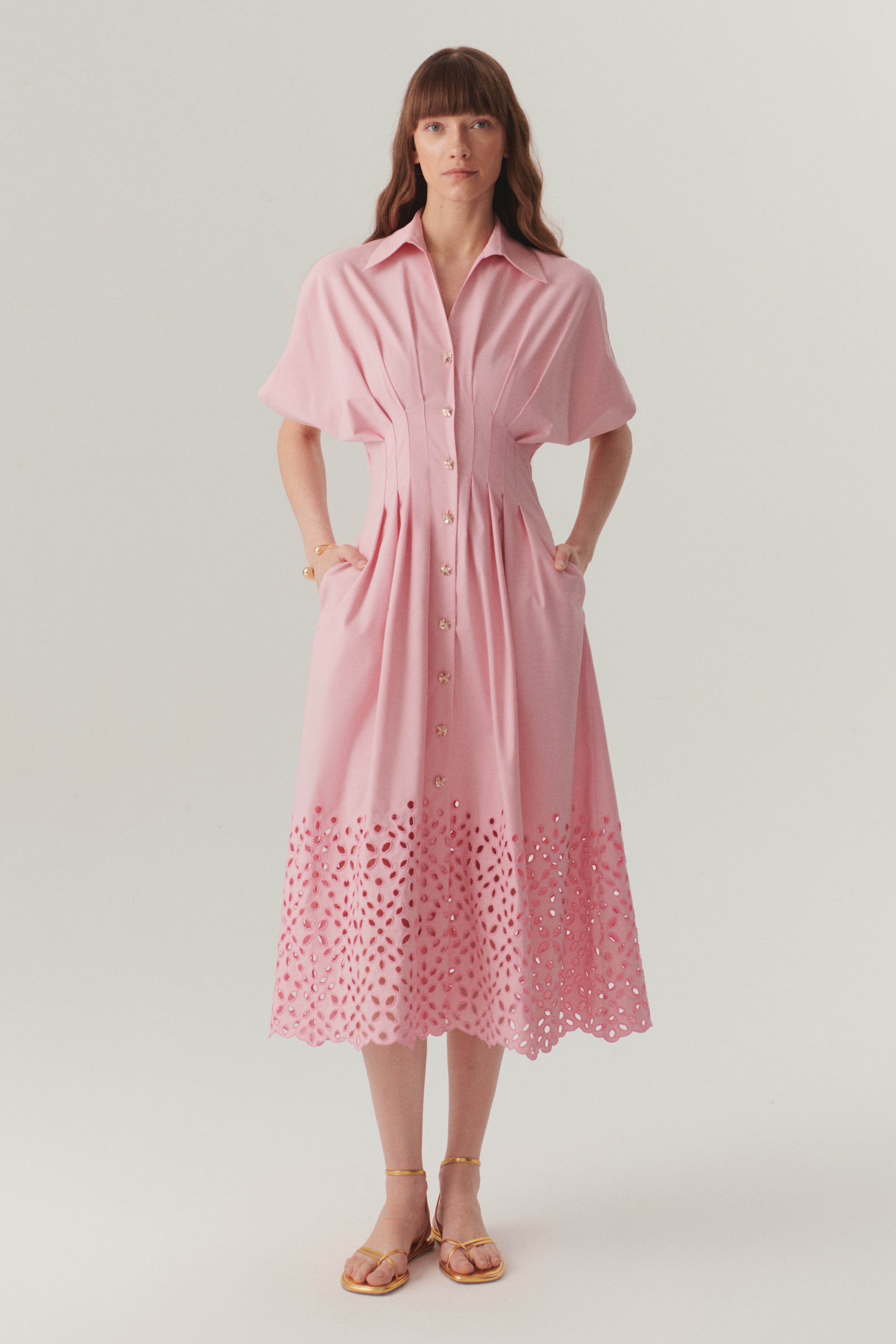 Exquise Vera Pink Cut Out Midi Dress With Bow Buttons