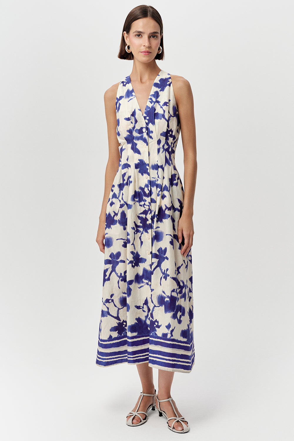 Exquise Zeta blue and white floral sleeveless midi dress