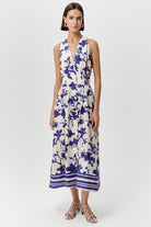 Exquise Zeta blue and white floral sleeveless midi dress