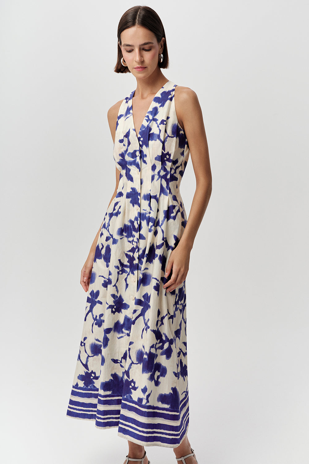 Exquise Zeta blue/white floral midi dress back view