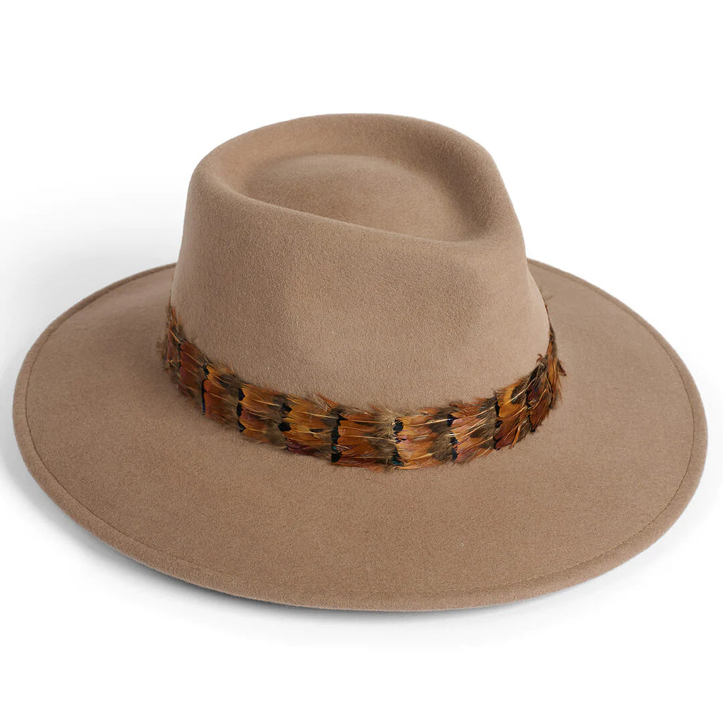 Failsworth Beige Wool Felt Fedora Hat With Game Feather Trim