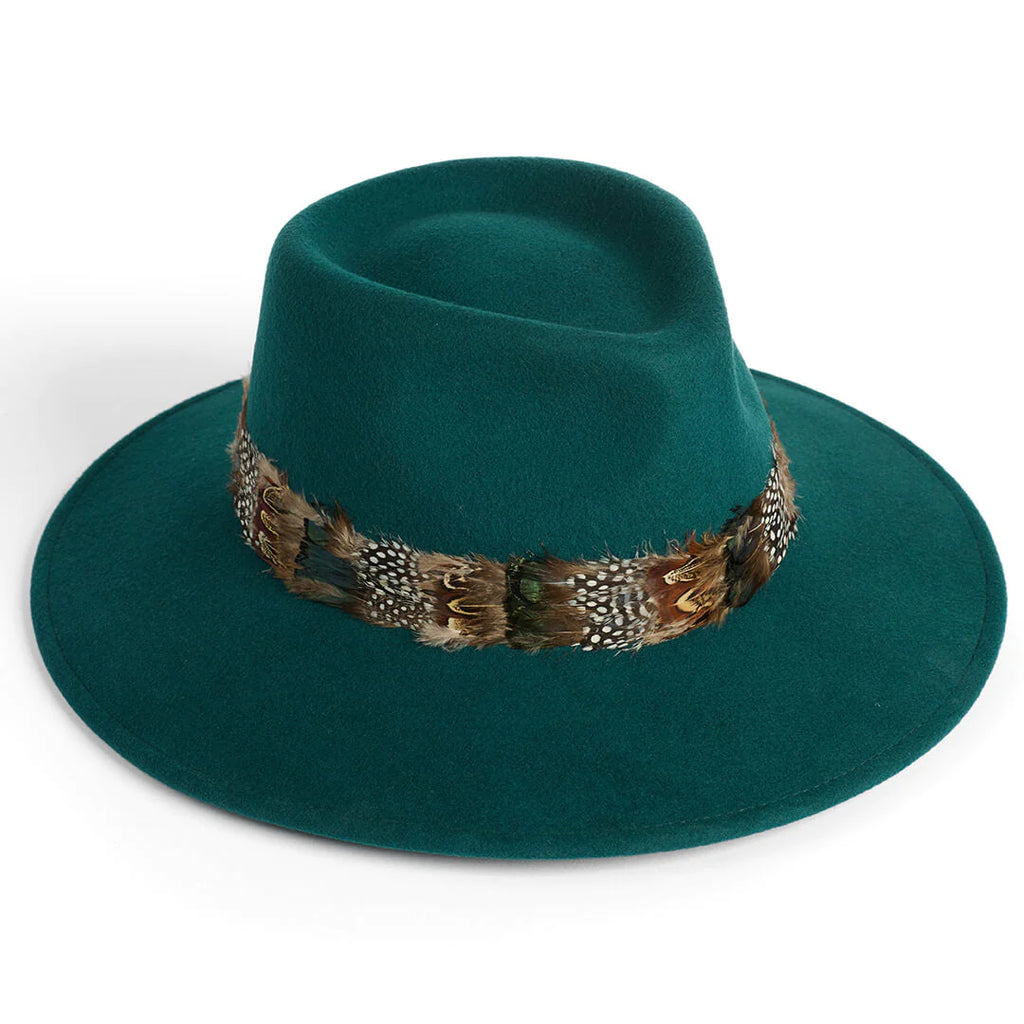 Failsworth Teal Wool Felt Fedora Hat With Game Feather Trim