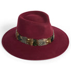 Failsworth Wine Wool Felt Fedora Hat With Game Feather Trim