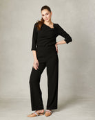 Fee G Margot black asymmetric neck top with draped silhouette