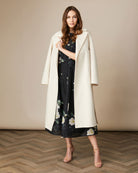 Feeg Women’s cream midi coat with self-tie waist and tailored silhouette
