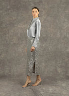 Fee G Aria Silver Long Stretch Sequin Skirt