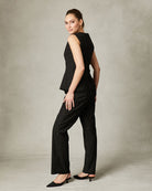 Fee G Evening trousers in black with subtle shimmer and fluid drape.
