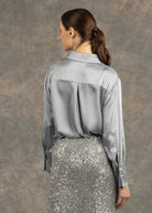 Fee G Valentina Silver Satin Sequin Shirt From The Back