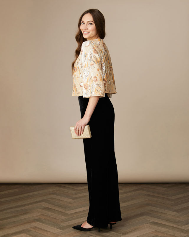 Back view of Fee G Athena hand-finished short beaded occasion jacket.