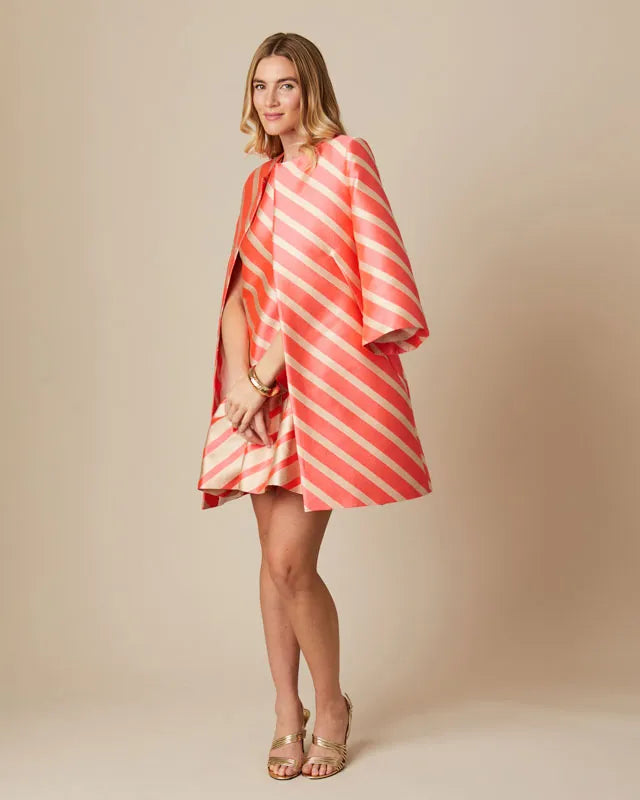 Fee G Madison Coral Stripe Print Frill Hem Mini Dress With Matching jacket 