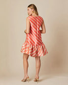 Fee G Madison Coral Stripe Print Frill Hem Mini Dress From The Back 