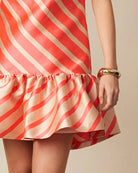 Fee G Madison Coral Stripe Print Mini Dress With Frill Hem 