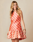 Fee G Madison Coral Stripe Print Frill Hem Shift Dress