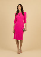 Fee G Caroline Hot Pink Tailored Split Neck Occasion Dress