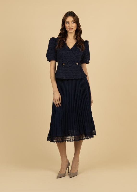 Fee G Taylor Navy Pleated Chiffon Skirt with Lace Hem for Any Occasion Ribbon Rouge Boutiques