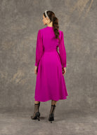 Fee G Sadie Pink Belted A-line Dress With Long Sleeves From Back 