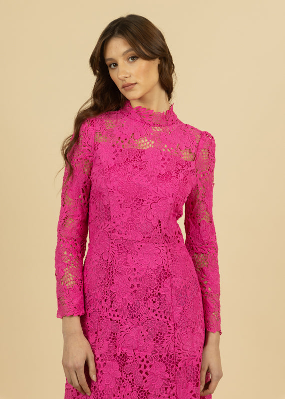 Fee G Beca Pink  Long Sleeve Lace Dress