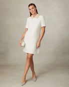 Fee G Yvonne Cream Short Sleeve Woven Dress With Beaded Collar