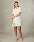 Fee G Yvonne Cream Short Length Woven Dress With Beaded Collar