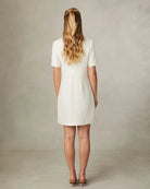 Fee G Yvonne Cream Short Sleeve Woven Dress With Beaded Collar From The Back