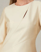 Fee G Briana Beige/Gold Panel Midi Occasion Dress With Split Neckline 