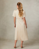 Fee G Chrissie Gold Silky Button Front Midi Dress For Wedding Guest