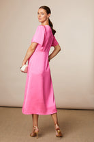 Fee G Chrissie pink midi dress flowing skirt back view