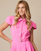 Fee G Jean Marie Pink Tailored Belted Shirt Dress With Cap Sleeves 