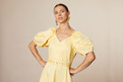Fee G Lottie lemon puff sleeve midi dress 