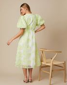 Fee G Tiley Lime Green Embroidered Palm Midi Dress From The Back