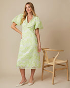 Fee G Tiley Embroidered Palm Midi Dress In Lime Green