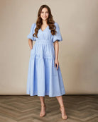 Fee G Leticia Blue Tiered Balloon Sleeve Midi Dress