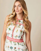 Fee G Marina White Sleeveless Embroidered Floral Print Tea Dress