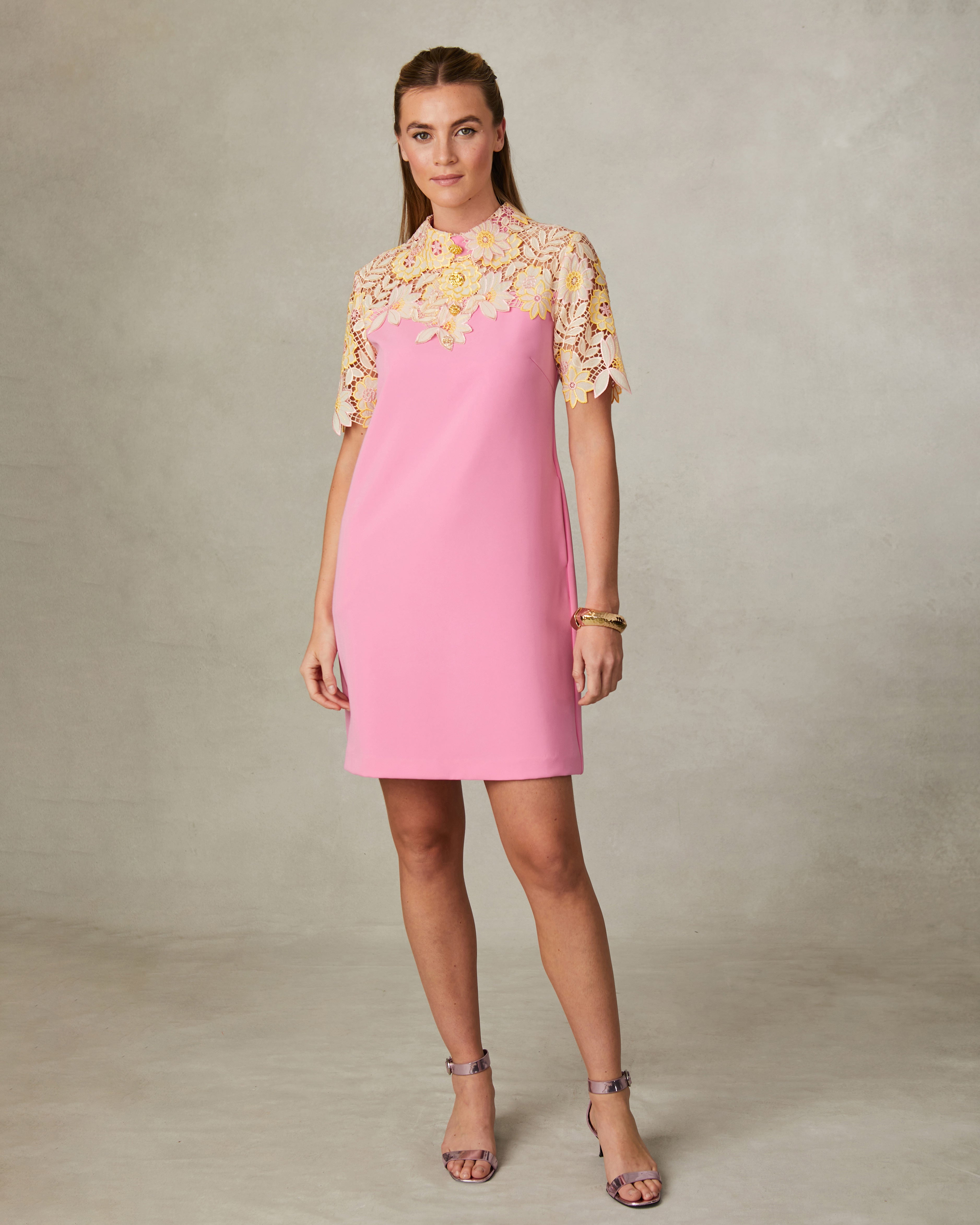 Fee G Sharma Pink Lace Collar Shift Dress