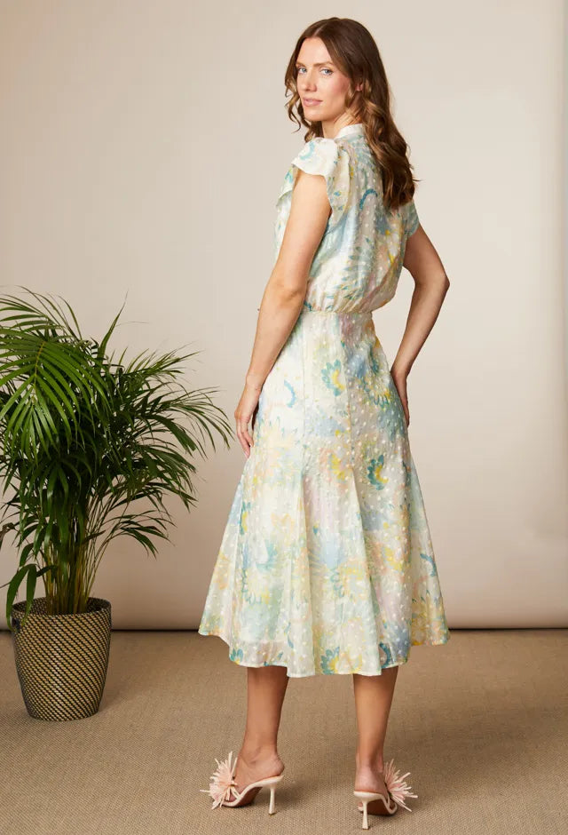 Fee G Emily Godet Floral Print Midi Dress back view
