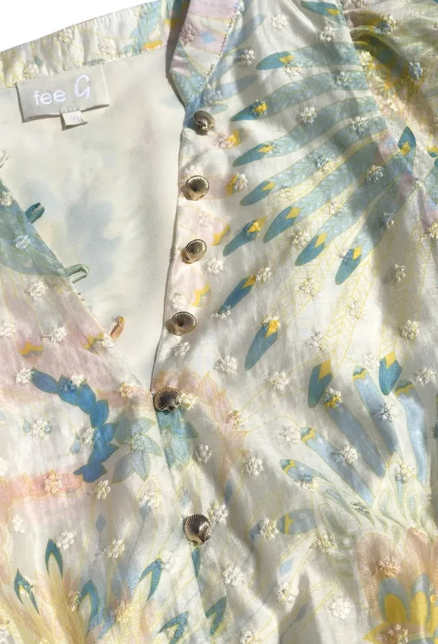 Fee G Emily Godet Floral Print Midi Dress fabric close up