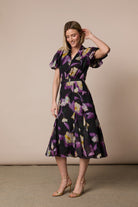 Front view of Fee G Emily floral occasion midi dress