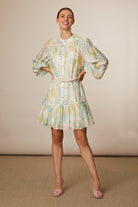 Fee G Erica tiered balloon sleeve shirt dress front view
