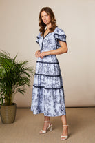 Fee G Lyra tiered floral midi dress with ruffle sleeves