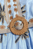 Fee G embroidered palm mini dress woven belt detail