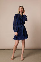 Fee G Harriet navy animal print velvet mini dress front view