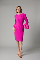 Fee G Julianna pink wedding guest dress with statement taffeta cuffs